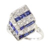 Vintage Art Deco ring diamonds and sapphires 18K white gold